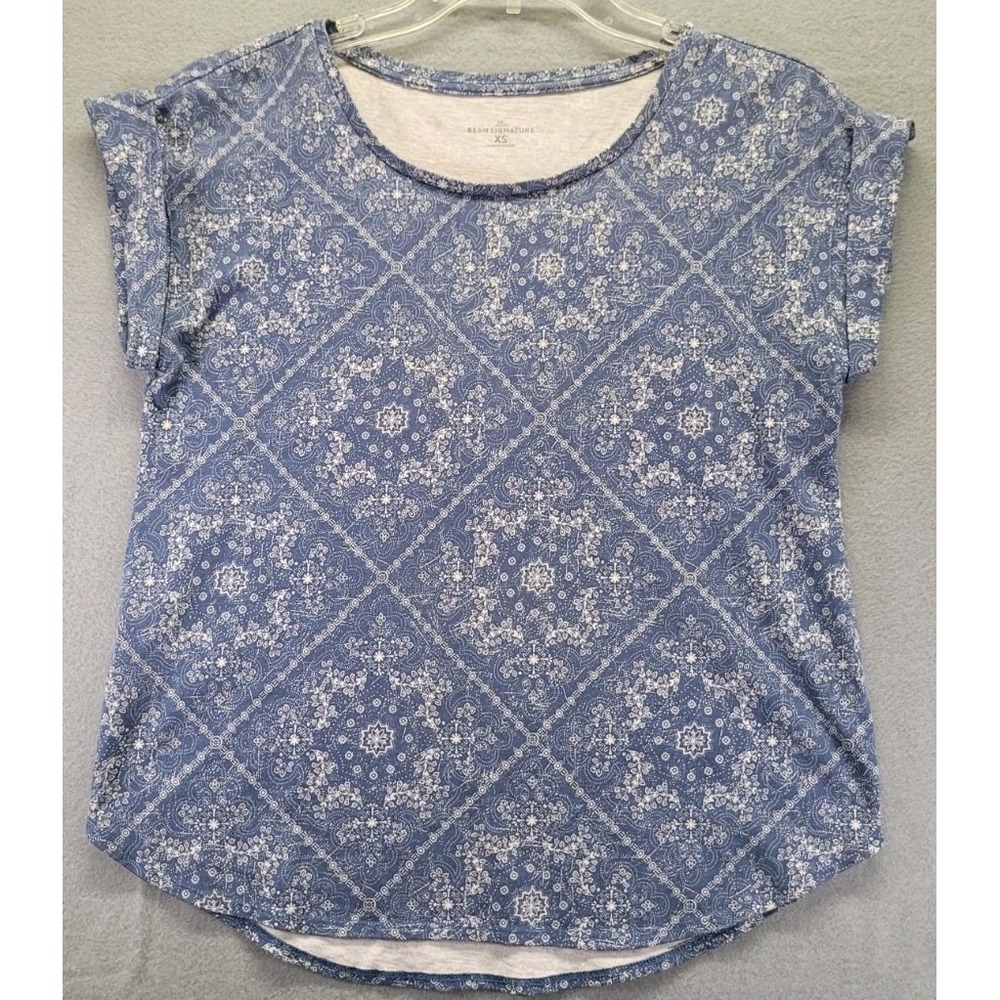 LL Bean Signature Summer Top  Womens XS  Short Sleeve Round‎ Neck Casual